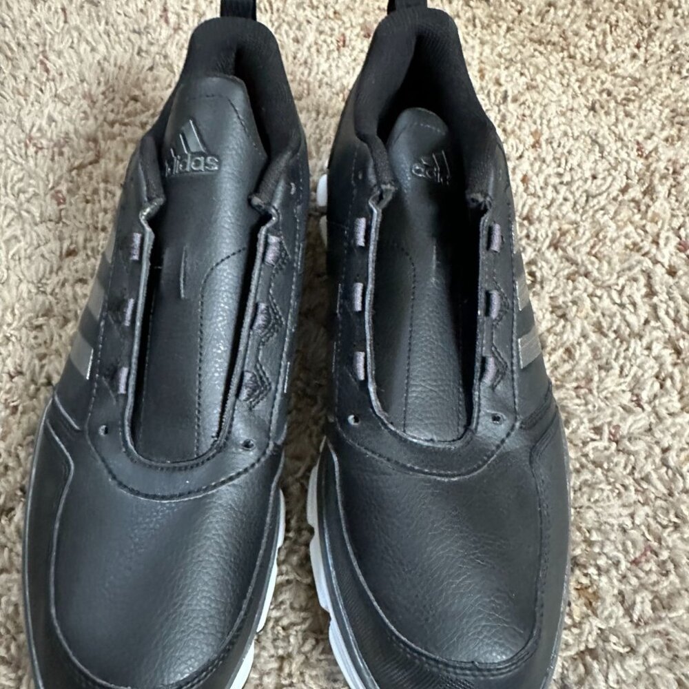 Adidas Mens Black Leather Slip-On Sneakers 12 Comfort Casual B54348 No laces - Picture 2 of 8